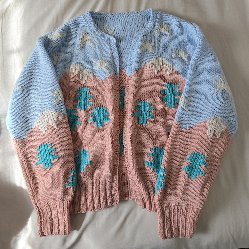 Handknit Pastel Blue and Pink Women's Cardigan